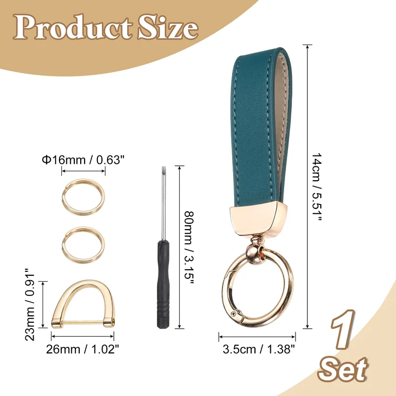 Leather Wristlet Keychain, 5" Car Key Chain with Key Ring and D Ring, Green
