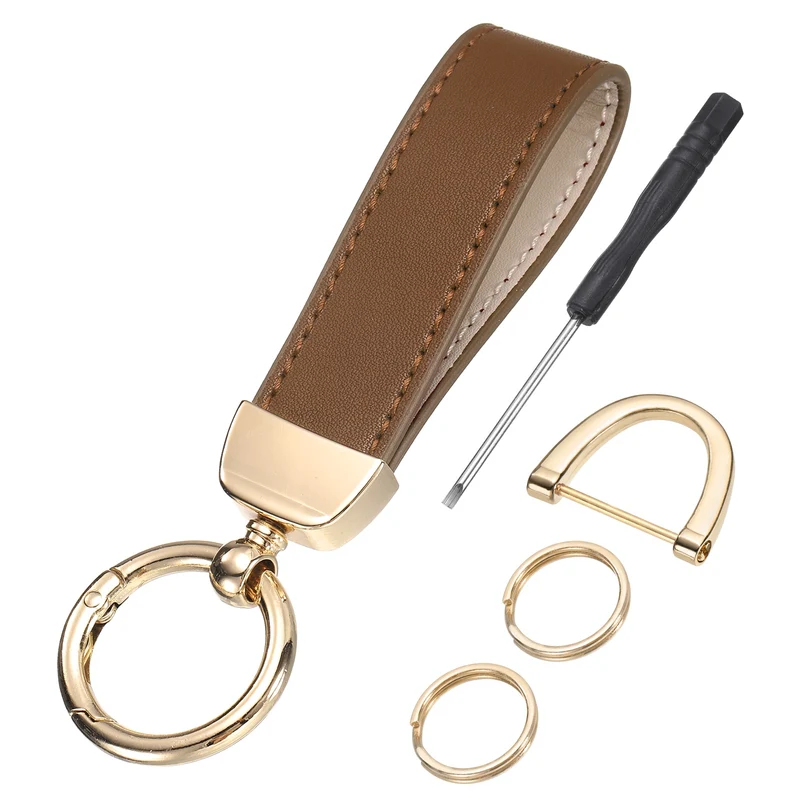 Leather Wristlet Keychain 5" Car Key Chain with Key Ring and D Ring Brown