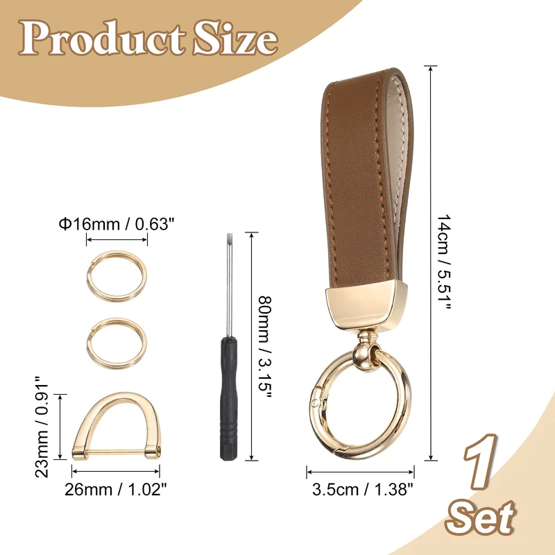 Leather Wristlet Keychain 5" Car Key Chain with Key Ring and D Ring Brown