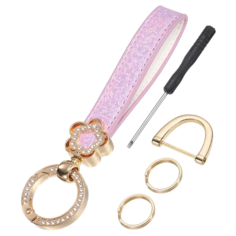 Leather Wristlet Keychain, 5.5" Car Key Chain with Key Ring and D Ring, Purple