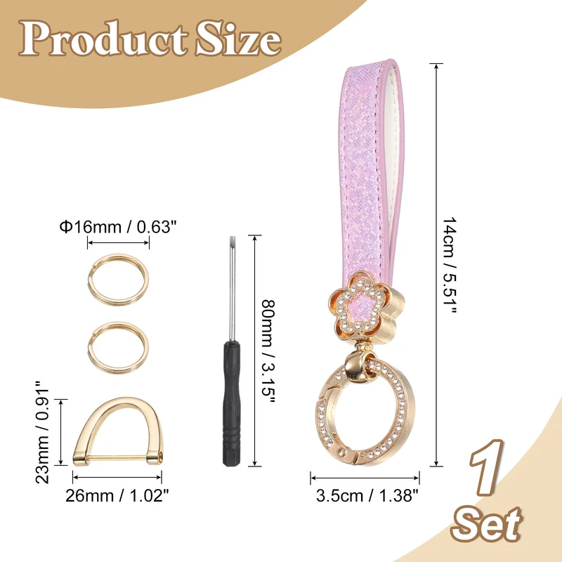 Leather Wristlet Keychain, 5.5" Car Key Chain with Key Ring and D Ring, Purple