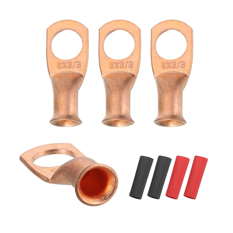 4 Pcs 3/8" Stud 6AWG Battery Cable End with 4pcs 3:1 Heat Shrink, Gold