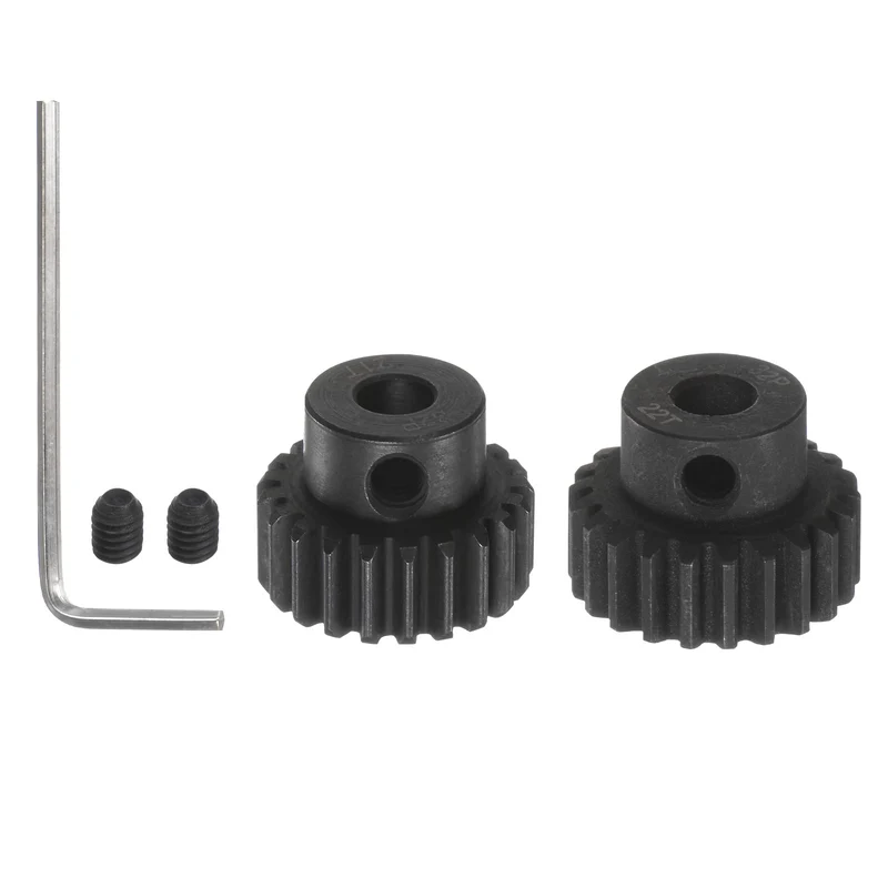 32P Hardened Pinion Motor Gear Set 2pcs 21T 22T Fit 5mm RC Motor Shaft 0.8 Metric Pitch 32 Pitch Gears for RC Car, with Hex Key
