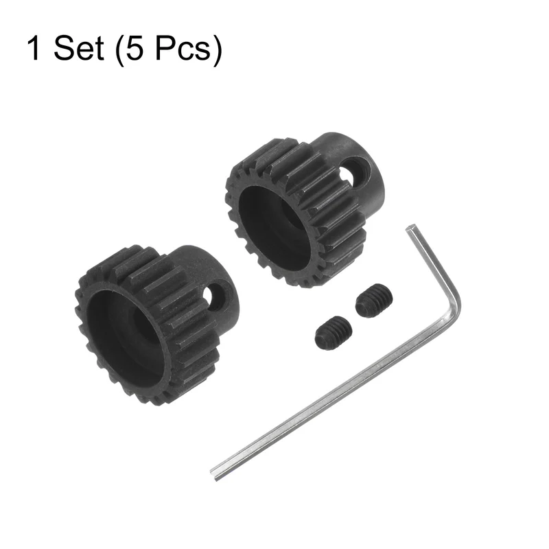 32P Hardened Pinion Motor Gear Set 2pcs 21T 22T Fit 5mm RC Motor Shaft 0.8 Metric Pitch 32 Pitch Gears for RC Car, with Hex Key