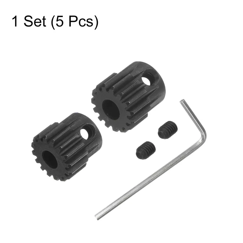 32P Hardened Pinion Motor Gear Set 5pcs 15T 16T Fit 5mm RC Motor Shaft 0.8 Metric Pitch 32 Pitch Gears for RC Car, with Hex Key