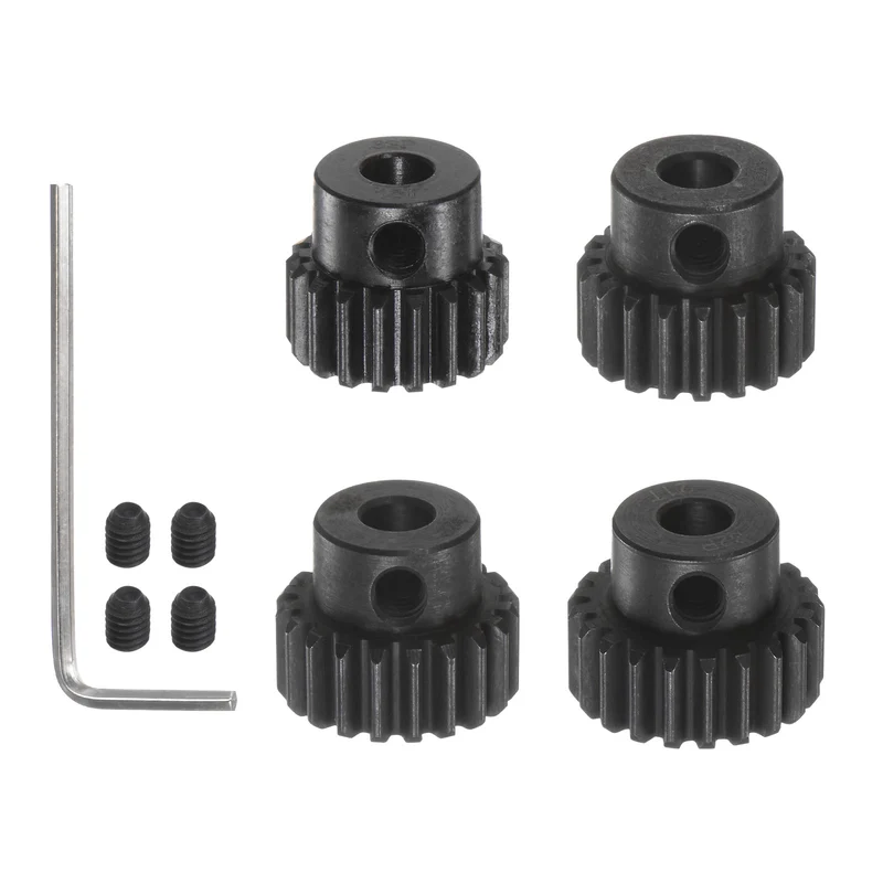 32P Hardened Pinion Motor Gear Set 4pcs 18T 19T 20T 21T Fit 5mm RC Motor Shaft 0.8 Metric Pitch 32 Pitch Gears for RC Car, with Hex Key
