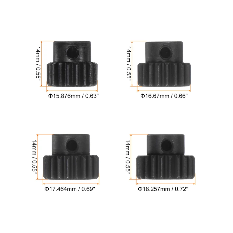32P Hardened Pinion Motor Gear Set 4pcs 18T 19T 20T 21T Fit 5mm RC Motor Shaft 0.8 Metric Pitch 32 Pitch Gears for RC Car, with Hex Key