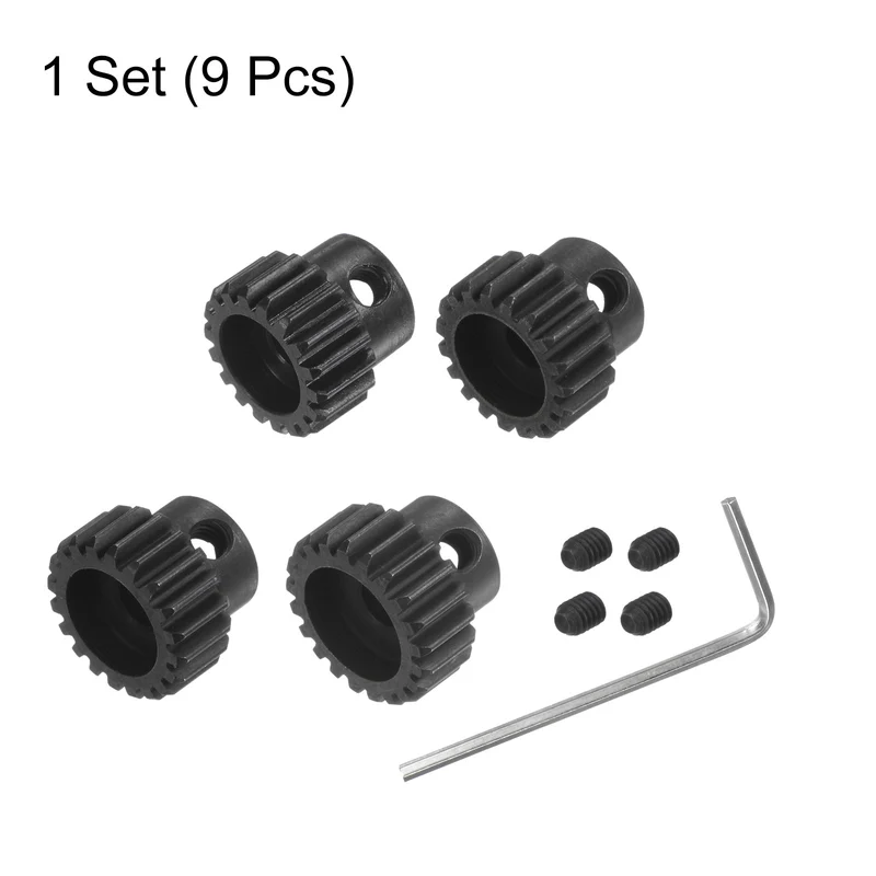 32P Hardened Pinion Motor Gear Set 4pcs 18T 19T 20T 21T Fit 5mm RC Motor Shaft 0.8 Metric Pitch 32 Pitch Gears for RC Car, with Hex Key