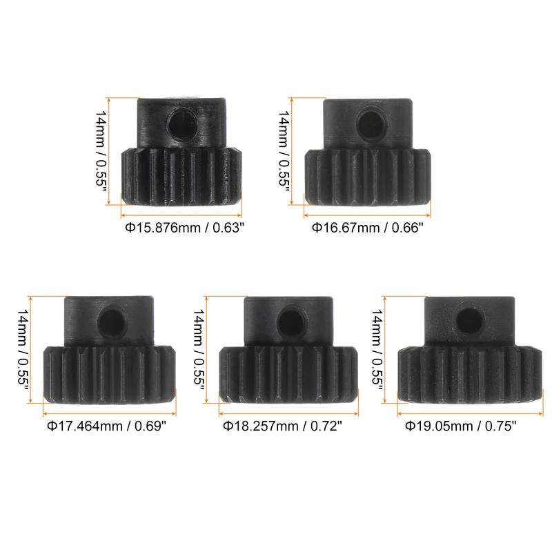 32P Hardened Pinion Motor Gear Set 5pcs 18T 19T 20T 21T 22T Fit 5mm RC Motor Shaft 0.8 Metric Pitch 32 Pitch Gears for RC Car, with Hex Key