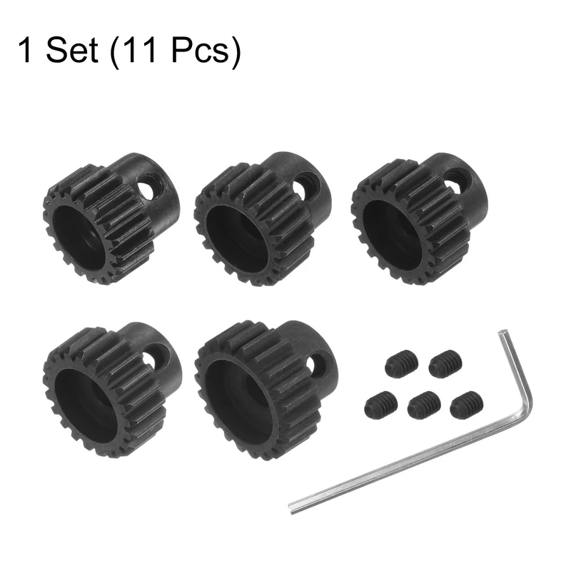 32P Hardened Pinion Motor Gear Set 5pcs 18T 19T 20T 21T 22T Fit 5mm RC Motor Shaft 0.8 Metric Pitch 32 Pitch Gears for RC Car, with Hex Key