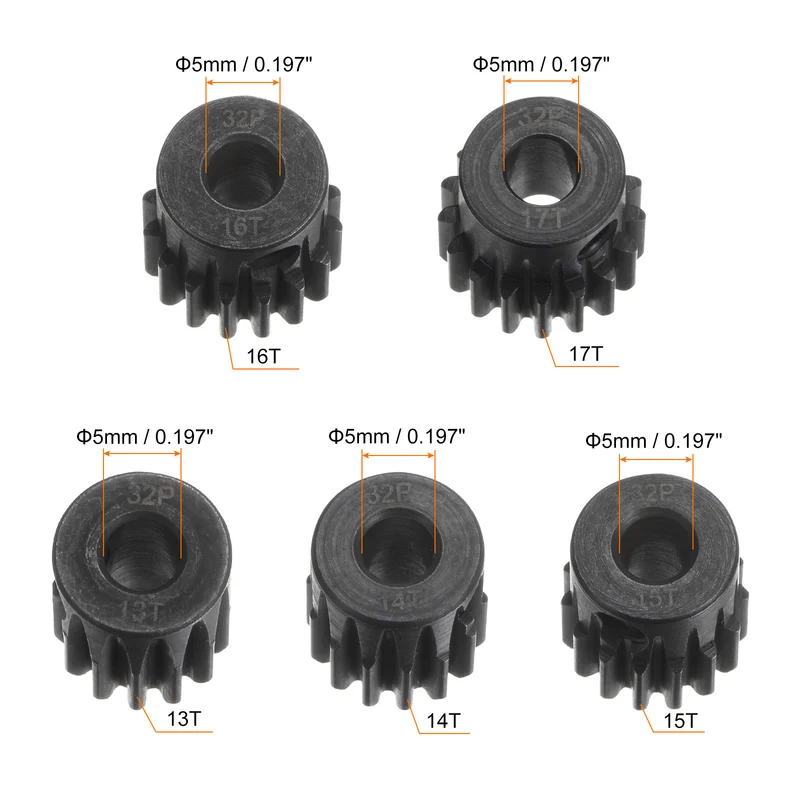 32P Hardened Pinion Motor Gear Set 13T 14T 15T 16T 17T Fit 5mm RC Motor Shaft