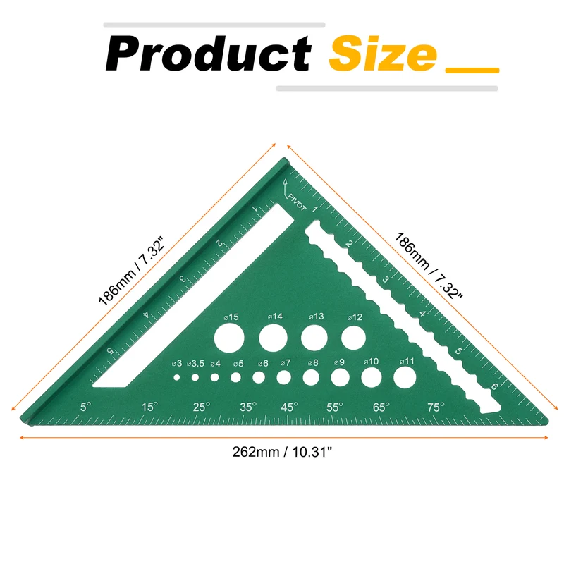 Metal Square Imperial 7" Carpenter Square Tool Aluminum Rafter Square, Green