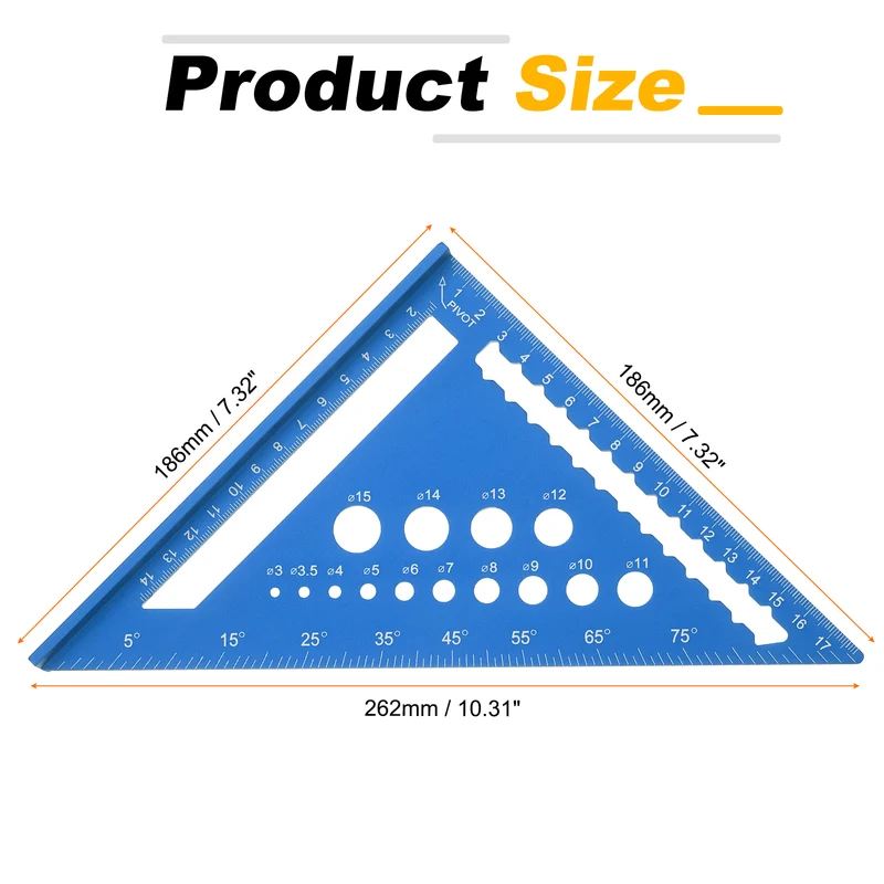 Metal Square 7" Carpenter Square Tool Aluminum Rafter Square, Blue