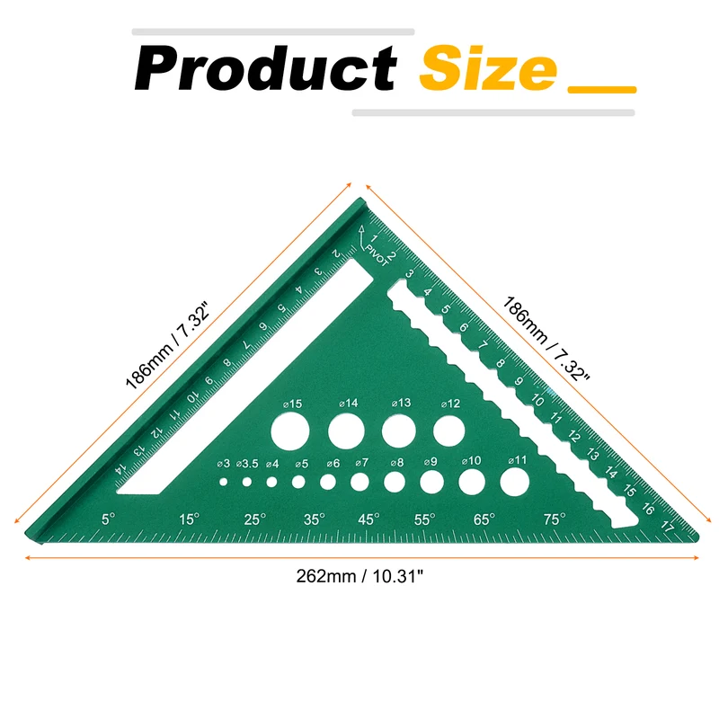 Metal Square Metric 7" Carpenter Square Tool Aluminum Rafter Square, Green