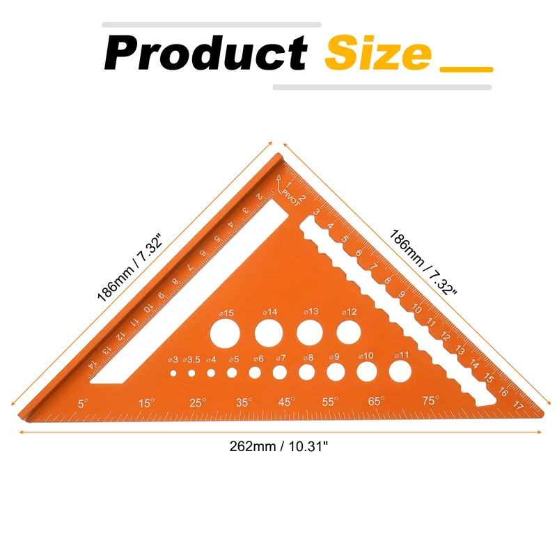 Metal Square 7" Carpenter Square Tool Aluminum Rafter Square, Orange