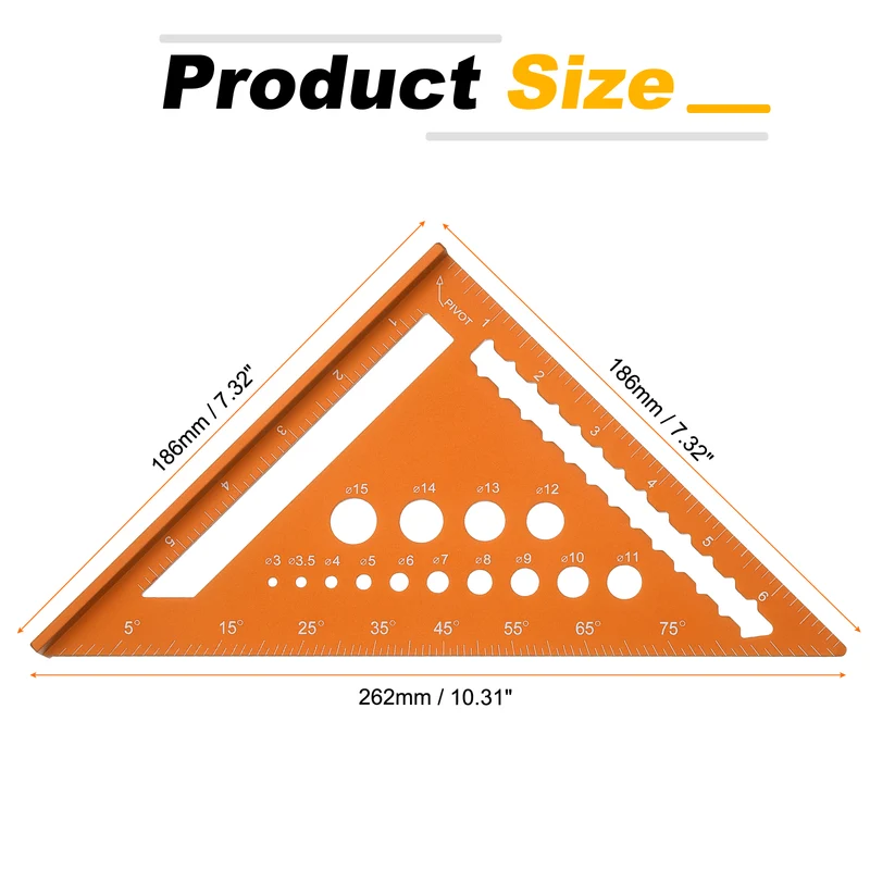 Metal Square Imperial 7" Carpenter Square Tool Aluminum Rafter Square, Orange