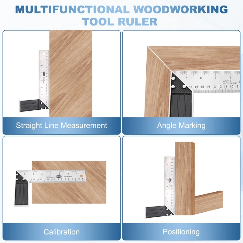 14" Woodworking Square Ruler Stainless Steel Try Square with Alloy Handle