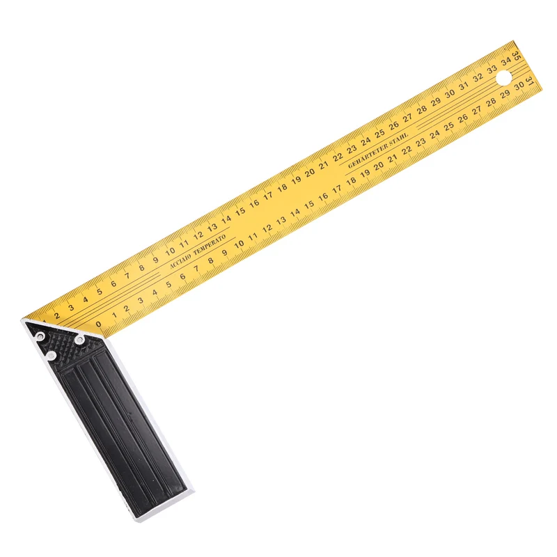 14 Inch Woodworking Square Ruler Metal Metric Try Square, Yellow Black