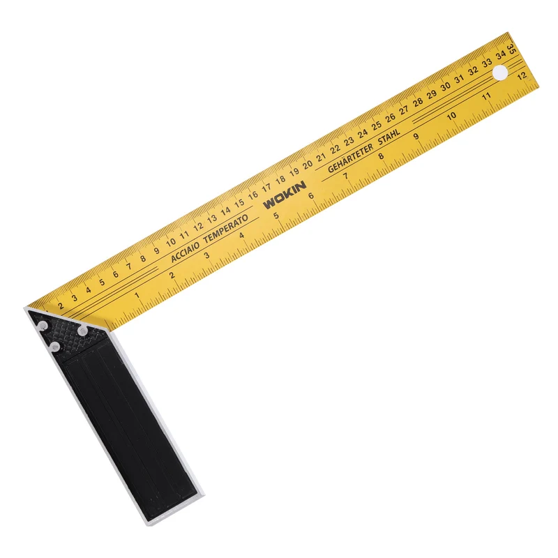 14 Inch Woodworking Square Ruler Metal Try Square, Yellow Black