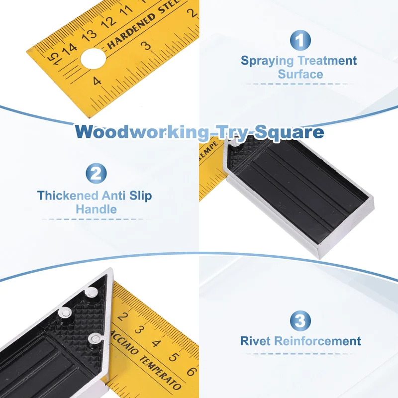 6 Inch Woodworking Square Ruler Metal Try Square, Yellow Black