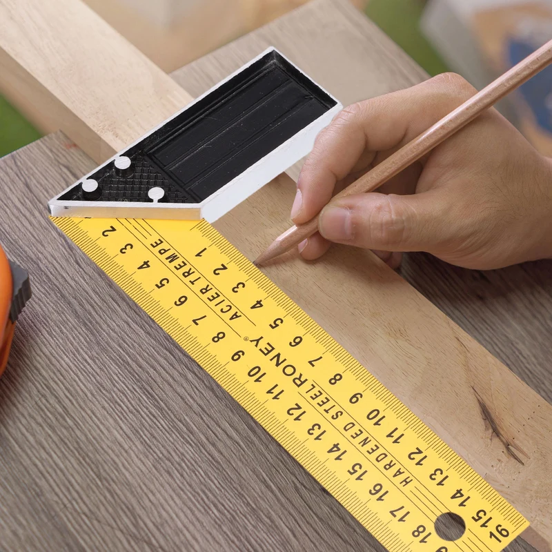 12 Inch Woodworking Square Ruler Metal Try Square, Yellow Black