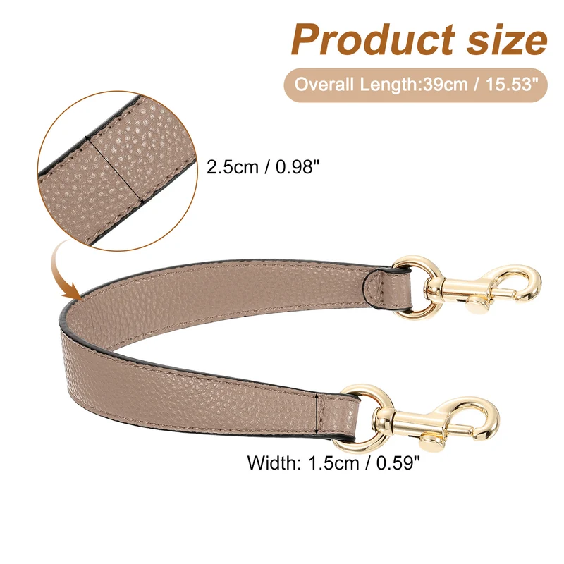14.17 Inch PU Leather Short Bag Strap with Clasp, Tawny, Gold Buckle