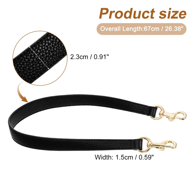 25.59 Inch PU Leather Short Bag Strap with Clasp Black Gold Buckle