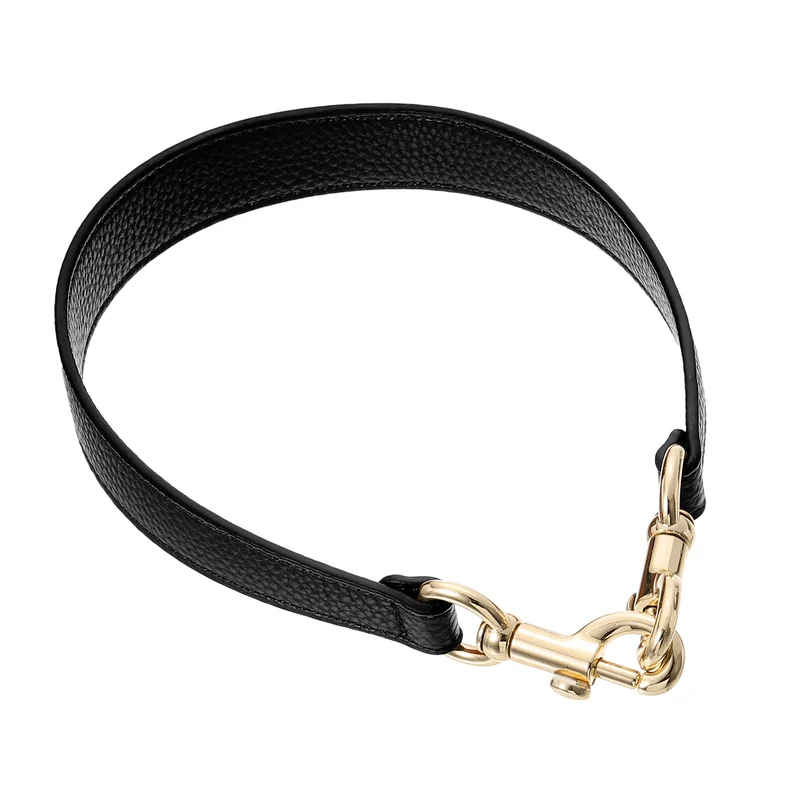 19.29 Inch PU Leather Short Bag Strap with Clasp Black Gold Buckle