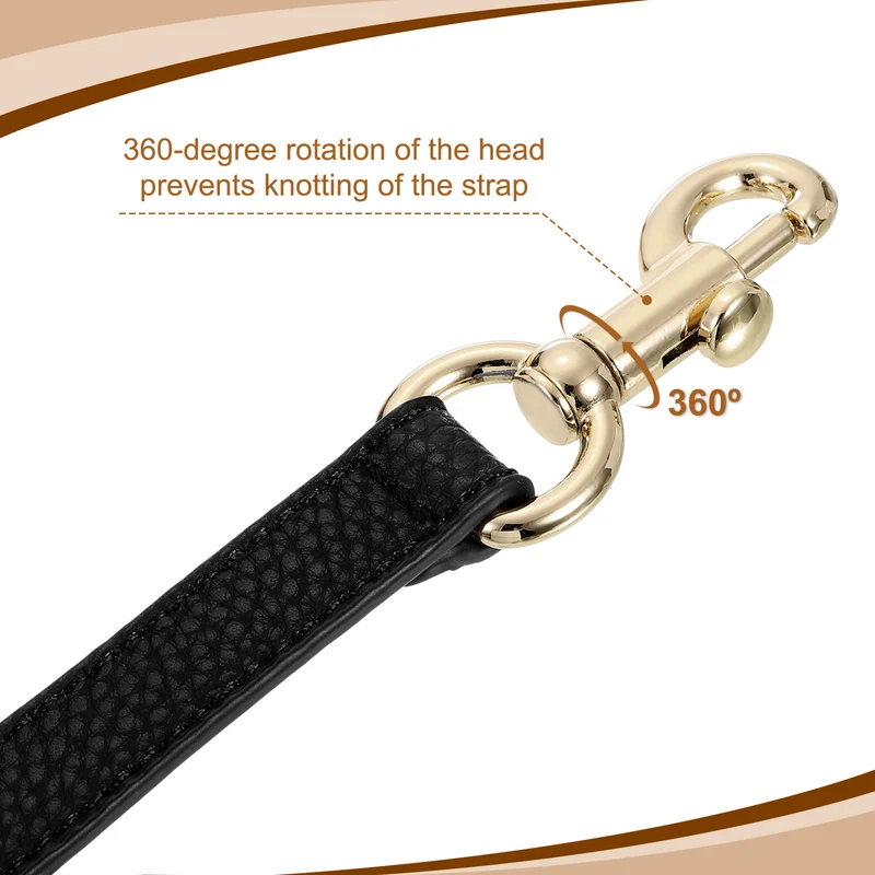 19.29 Inch PU Leather Short Bag Strap with Clasp Black Gold Buckle