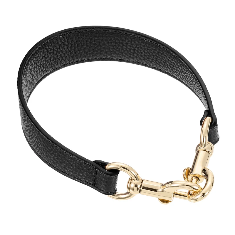 14.17 Inch PU Leather Short Bag Strap with Clasp Black Gold Buckle