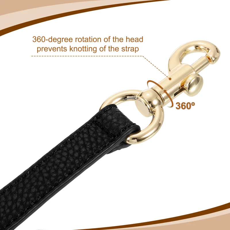 14.17 Inch PU Leather Short Bag Strap with Clasp Black Gold Buckle