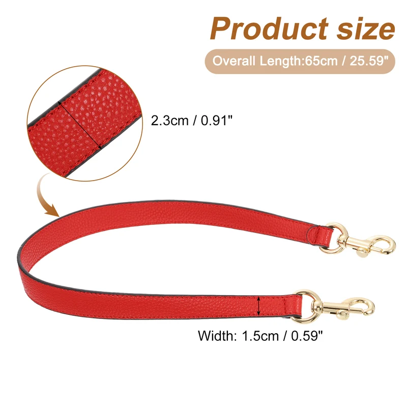 25.59 Inch PU Leather Short Bag Strap with Clasp, Red, Gold Buckle