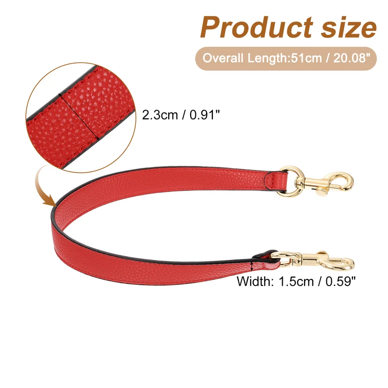19.29 Inch PU Leather Short Bag Strap with Clasp, Red, Gold Buckle