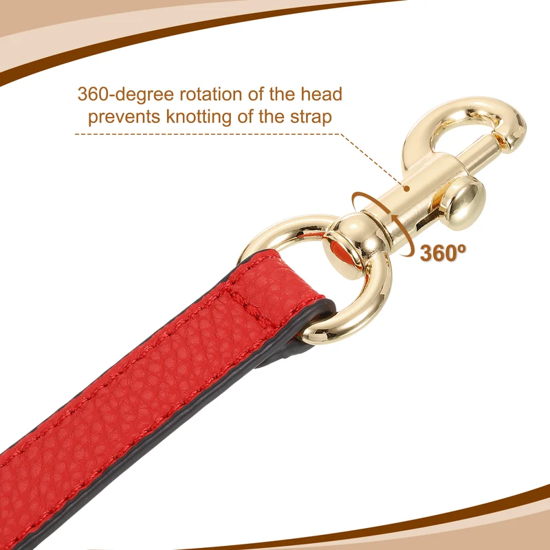 19.29 Inch PU Leather Short Bag Strap with Clasp, Red, Gold Buckle