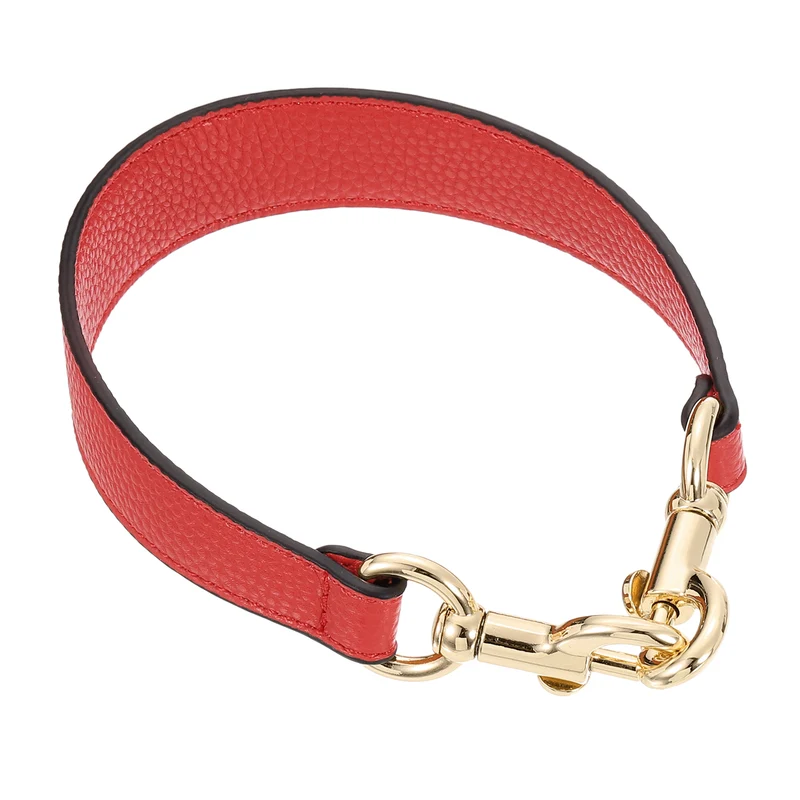 15.53 Inch PU Leather Short Bag Strap with Clasp, Red, Gold Buckle