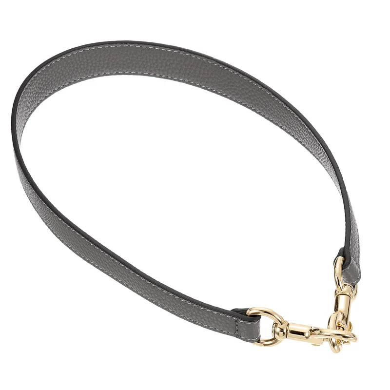 25.59 Inch PU Leather Short Bag Strap with Clasp, Grey, Gold Buckle