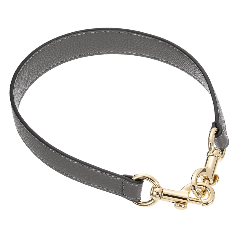 19.29 Inch PU Leather Short Bag Strap with Clasp, Grey, Gold Buckle