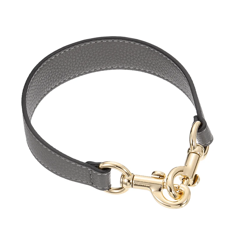 14.17 Inch PU Leather Short Bag Strap with Clasp, Grey, Gold Buckle