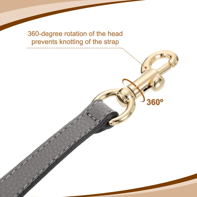14.17 Inch PU Leather Short Bag Strap with Clasp, Grey, Gold Buckle