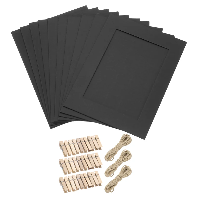 30PCS Paper Photo Frame, 7 x 5 Inch Cardboard Picture Frames with Clips & Strings DIY Photo Hanging Display for Home Office Decor, Black