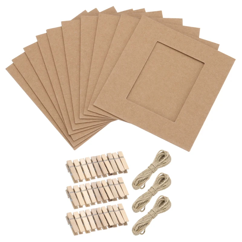30PCS 4 x 4 Inch Paper Photo Frames with Clips & Strings, Brown