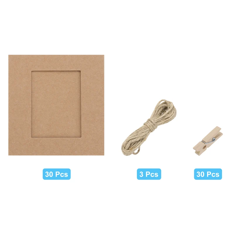 30PCS 4 x 4 Inch Paper Photo Frames with Clips & Strings, Brown
