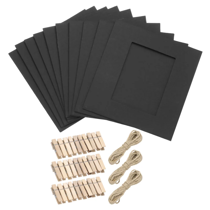 30PCS 4 x 4 Inch Paper Photo Frames with Clips & Strings, Black