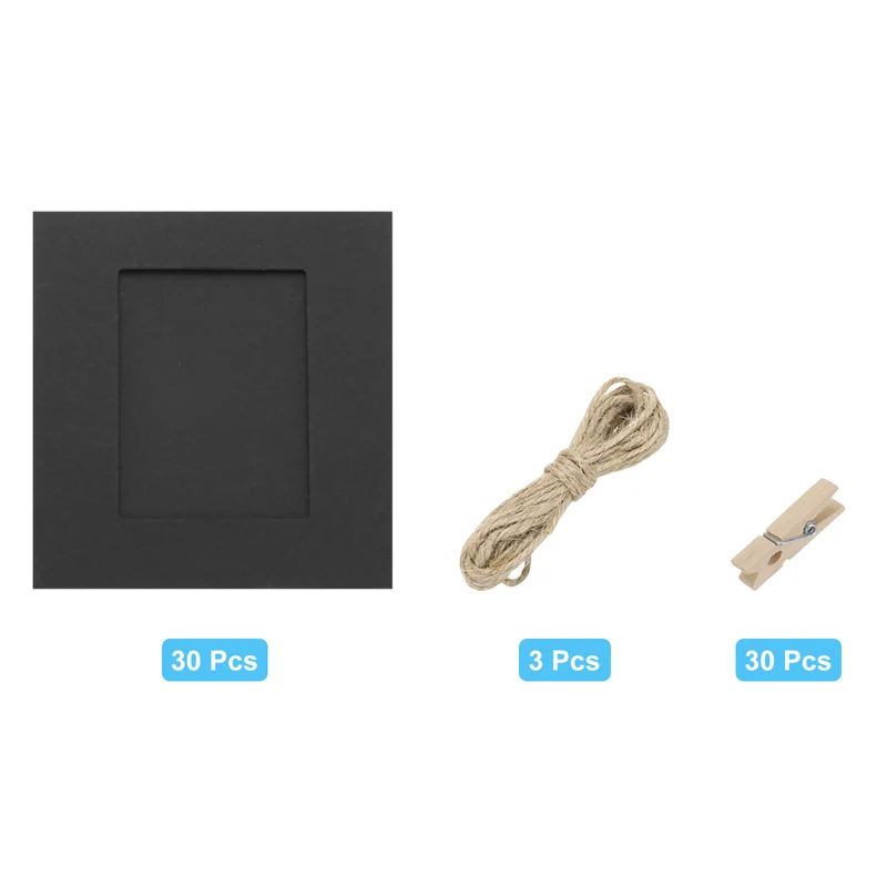 30PCS 4 x 4 Inch Paper Photo Frames with Clips & Strings, Black