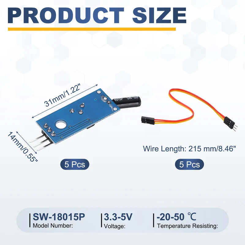 5Pcs SW-18015P Vibration Sensor Module with Jump Wire 3.3-5V High Sensitivity