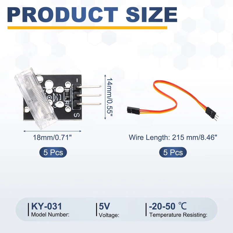 5 Pcs KY-031 Knock Sensor Module with Jump Wire, 5V 3 Pin, Black