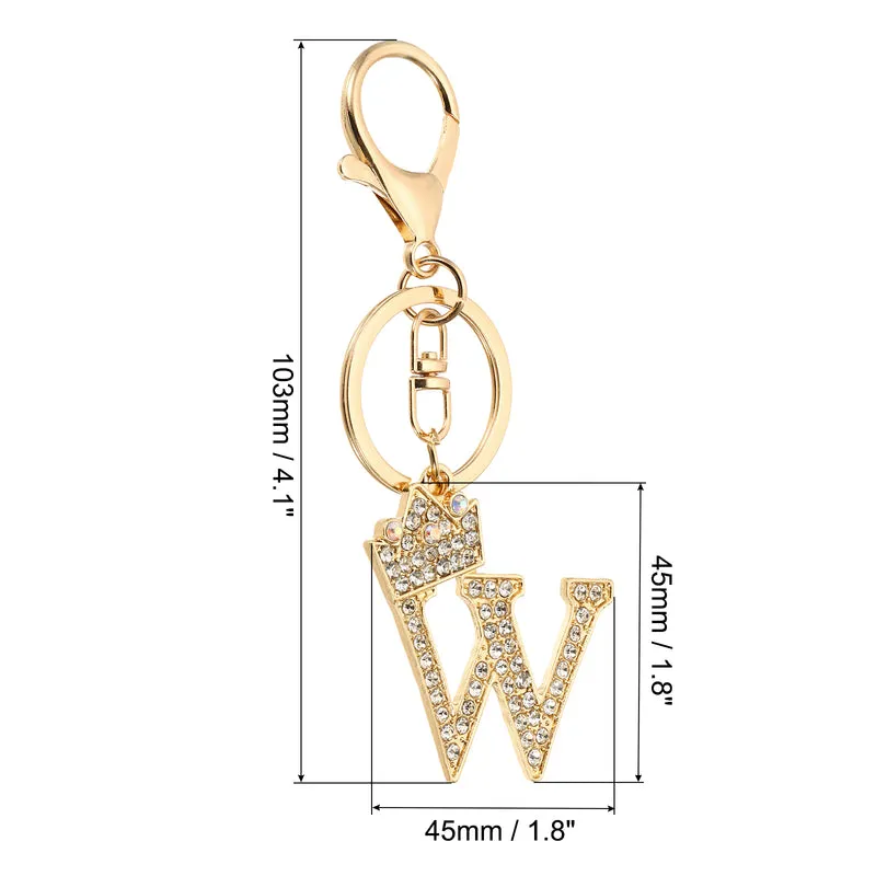 Initial Letter Keychain, 2 Pcs Letter W Crown Design Charm, Gold Tone