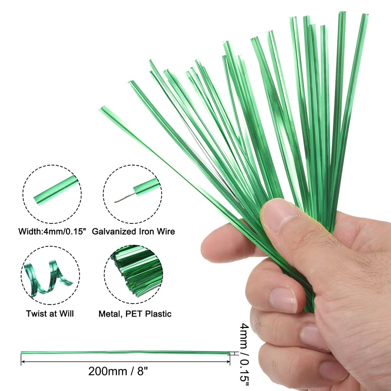 300 Pcs 8" Metal Twist Ties for Bread Candy Treat Bag, Green