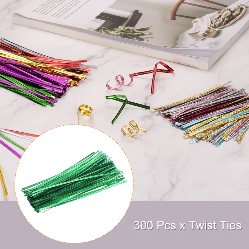 300 Pcs 8" Metal Twist Ties for Bread Candy Treat Bag, Green