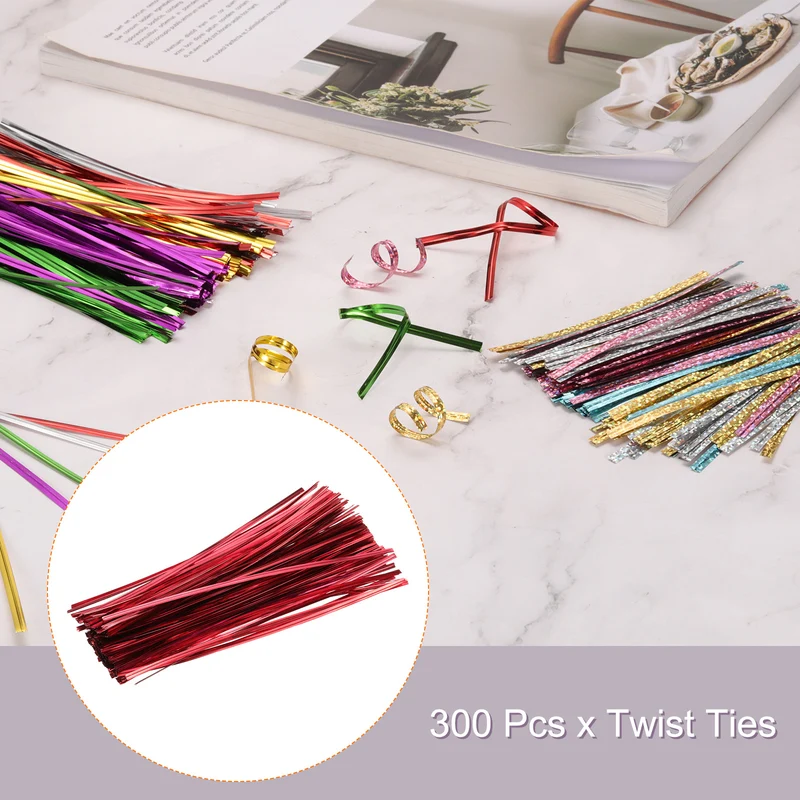 300 Pcs 8" Metal Twist Ties for Bread Candy Treat Bag, Red